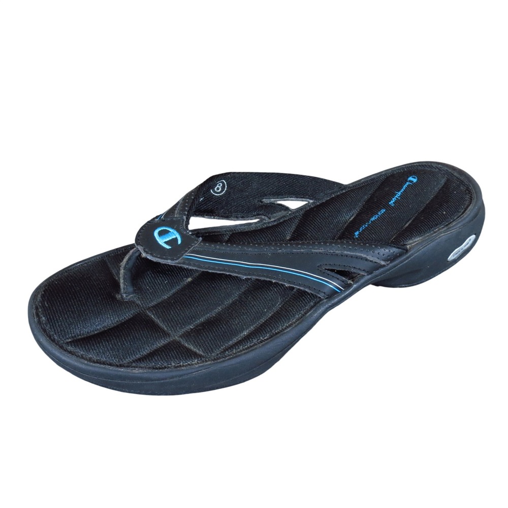 Champion Stride-N-Tone Women Flip Flop Size 8 Walking Athletic Black Blue Sandal